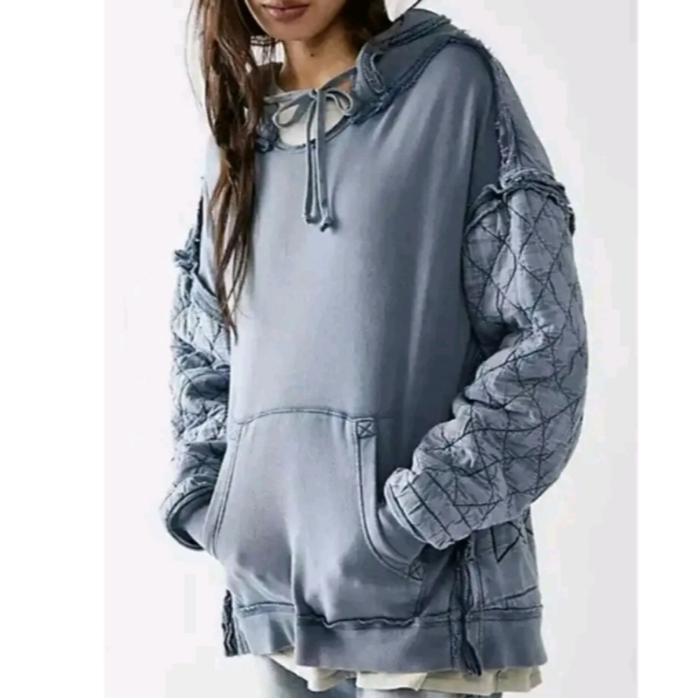 Free People Move That Train Hoodie XS Indigo Combo Quilted